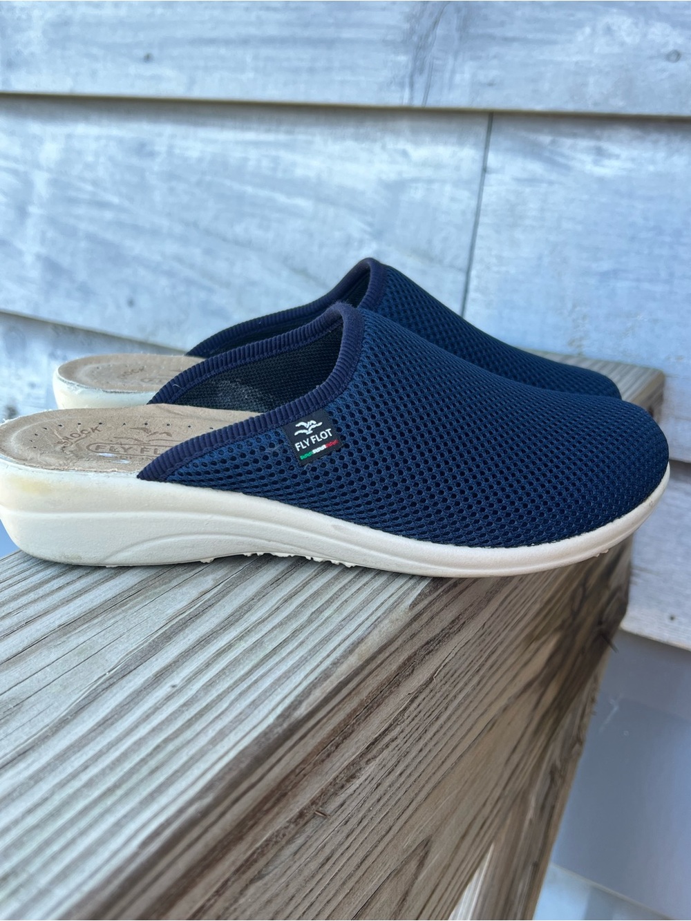 Fly Flot  Comfort Clogs Slip On Shoes Mules Size 39 (US 8)  Italy Navy Blue Mesh
